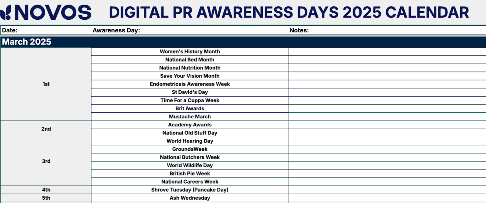Digital PR awareness day calendar
