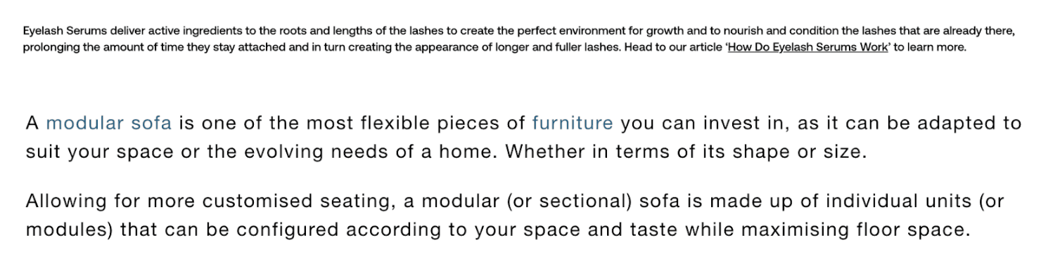 Contextual links within content blocks on PLPs example
