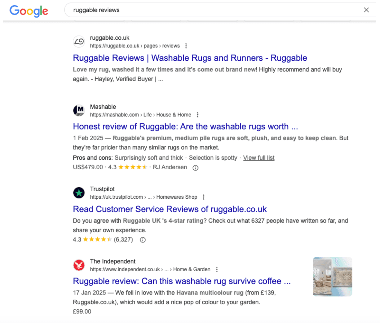 Ruggable review page example