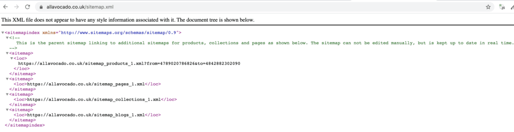 shopify sitemap index