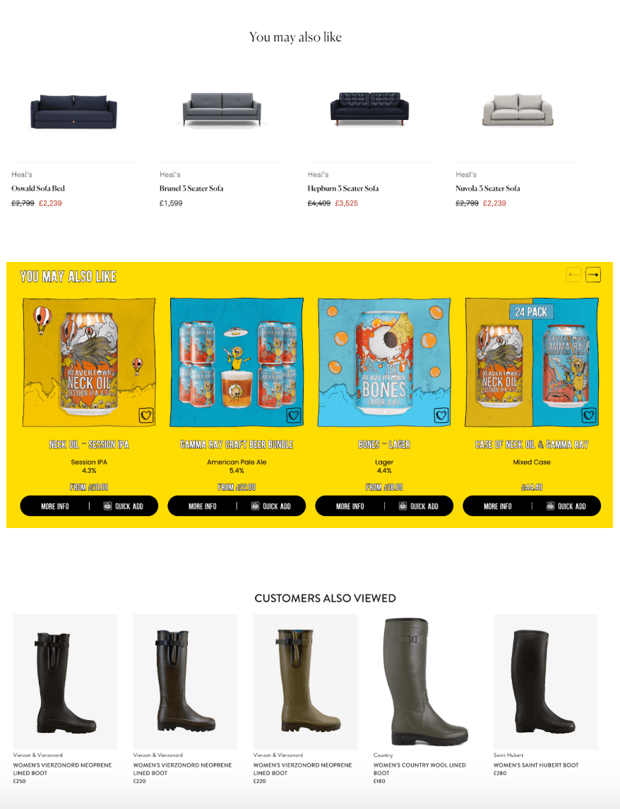 ‘customers also bought/customers also liked’ section example