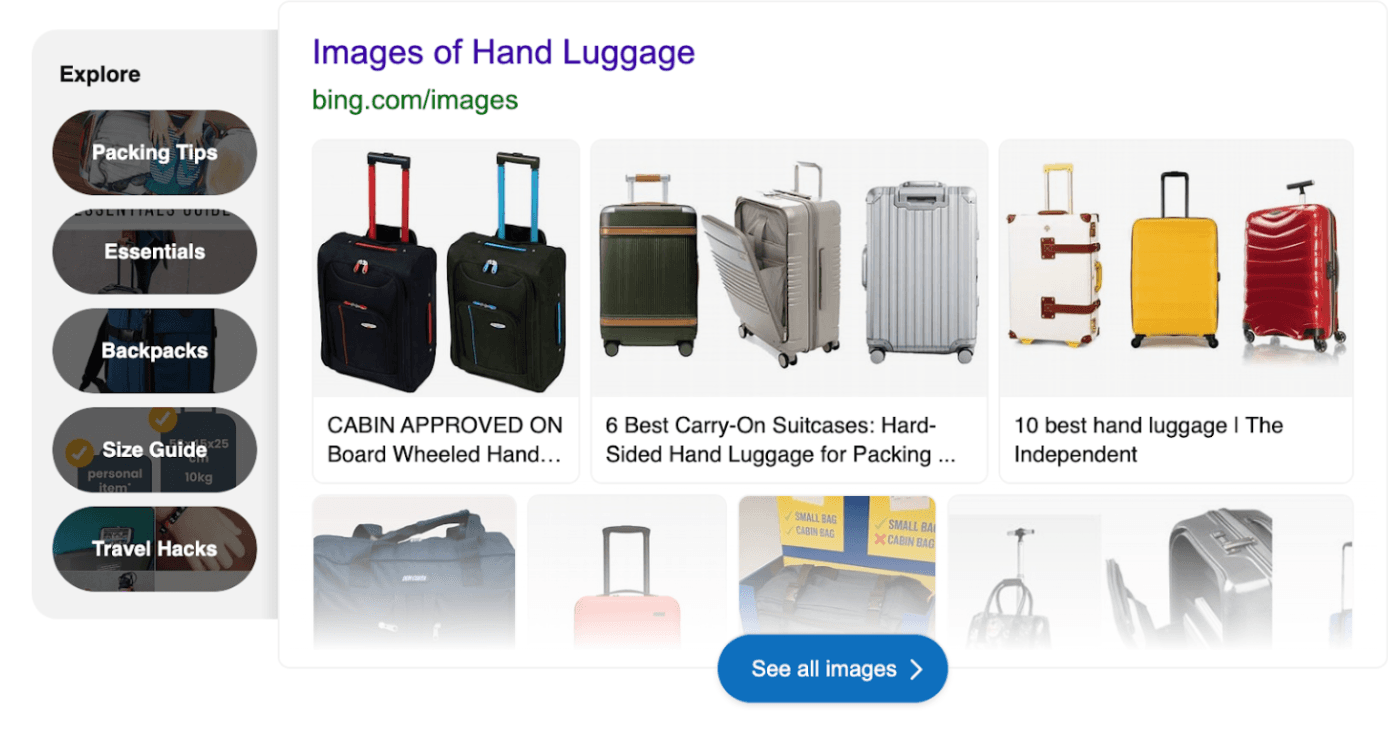 Bing organic listing example