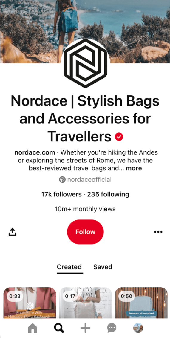 Pinterest Business Account example