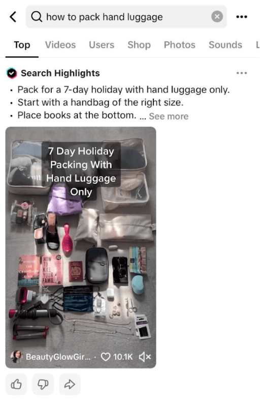 TikTok search page example